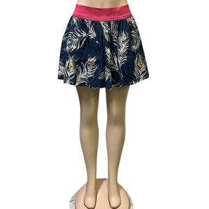Hollister Elastic Waist Blue Pink Peacock Feather Print Mini Skirt Size Large